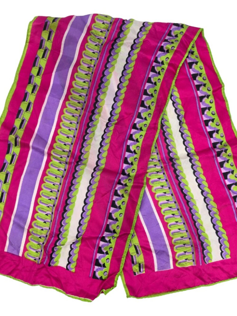 Vtg 70s Sally Gee Japan Acetate Scarf Colorful Fuchsia Lime 39" Oblong Rectangle